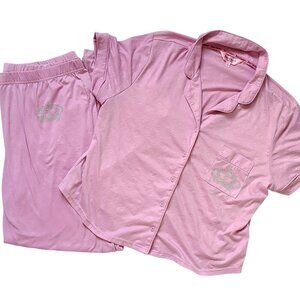 Juicy Couture Pink Pajama Set Womens Large Pants Collard Shirt Fall Winter Pjs
